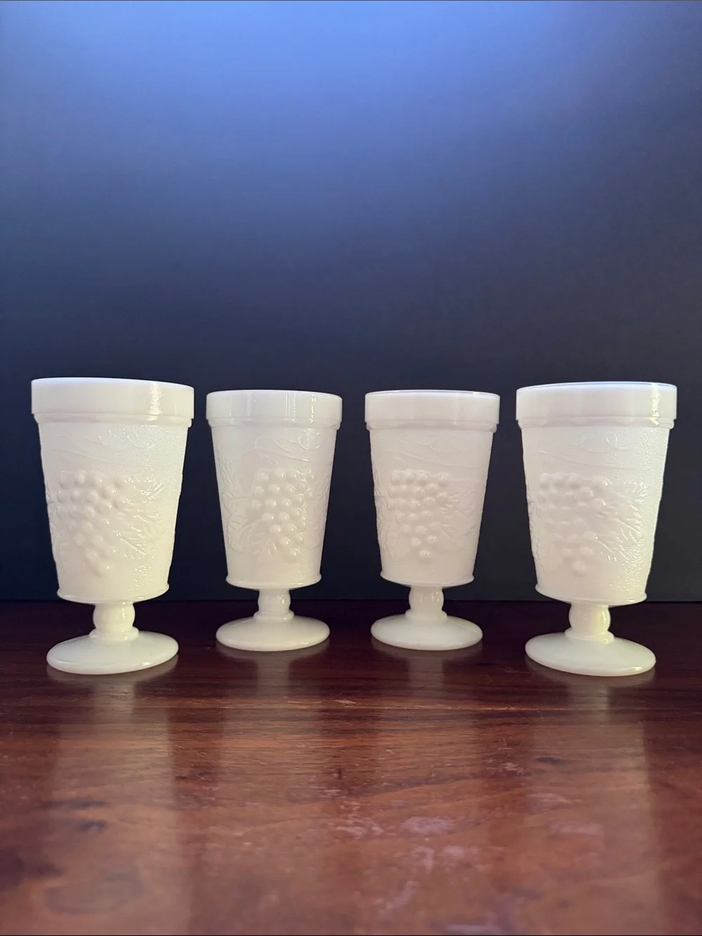 Vintage Anchor Hocking Harvest Grape Pedestal White Milk Glass Goblet